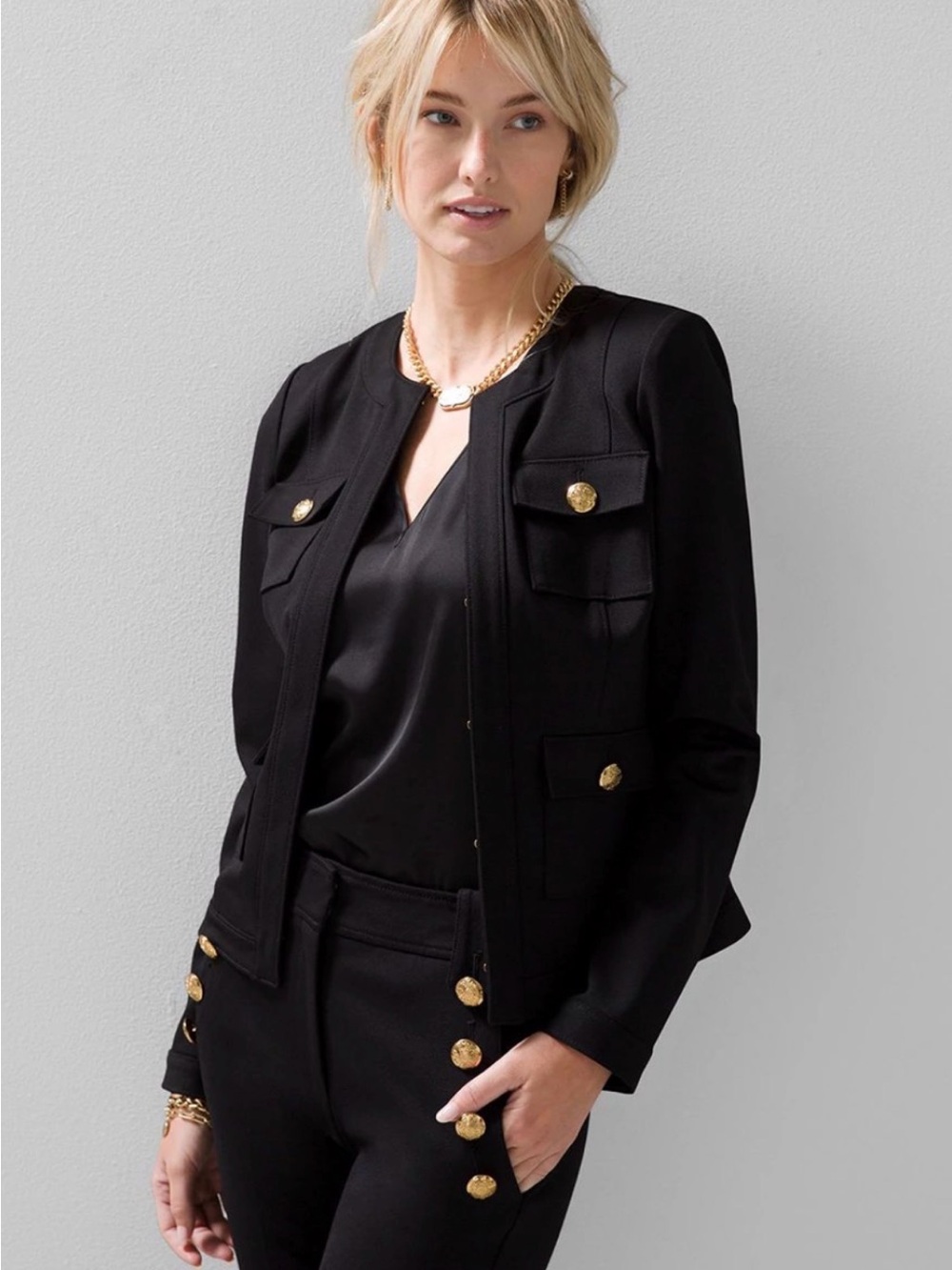 WHBM Stylist Jacket, military, gold buttons, size 8